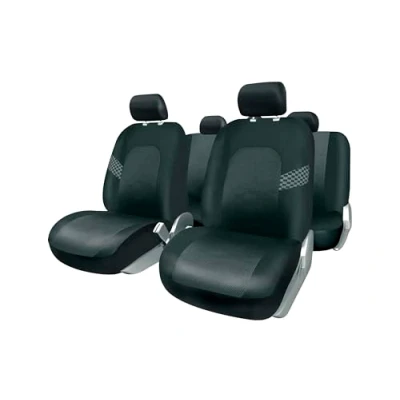 Imagen de +PWR Car Parts Juego Completo de Fundas Asiento Universales Milano Negras. Airbag Compatibles. Trasera Partida con Cremallera. para 5 Asientos. Fabricadas en Polyester D3
