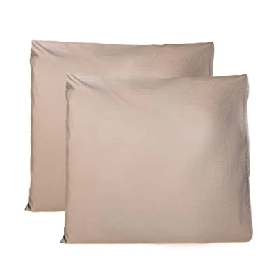 Imagen de Par de Fundas Almohada 100% algodón Puro 60x60 cm, Juego 2 Camas Cojines Telas, Cierre Bolsas, Color sólido, tamaño estándar con Beige