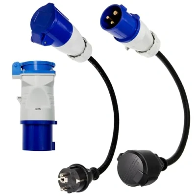 Imagen de 3 adaptadores CEE de cable adaptador A Schuko enchufe CEE, 230 V 16 para camping y autocaravana