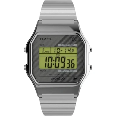 Imagen de Timex T80 Reloj de 34 mm unisex, correa expansión acero inoxidable, esfera digital, caja plateada TW2R79100