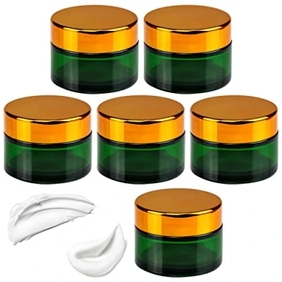 Imagen de INHEMING 6 Piezas 30ml Frascos de Vidrio Redondos con Tapa para Cosmetica, Tarro Verde Crema Vacio Forros Interiores,Rellenables Recipiente Viaje Salve Facial Loción