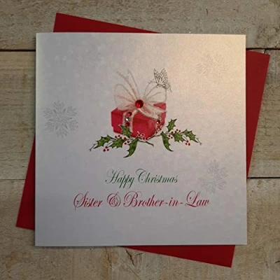 Imagen de WHITE COTTON CARDS X117 Tarjeta de Navidad (Hecha a Mano), diseño con Texto Happy Christmas Sister and Brother In Law, Color Blanco