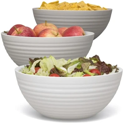 Imagen de Hausfelder juego de ensaladeras, 3 piezas, cuencos plástico sin BPA (3 3,3 litros (tonos beige)