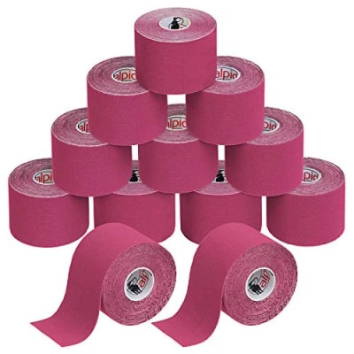 Imagen de ALPIDEX Cinta Kinesiología Tape 5 m x cm Muscular E Book Ejemplos Aplicación, Color:fucsia, Cantidad:12 rollos
