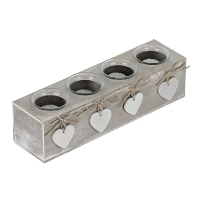 Imagen de Relaxdays Portavelas Set, 4 Candeleros Votivos con Velitas, Corazones, Centro de Mesa Salón y Comedor, Beige Blanco, 8 x 29,5 cm