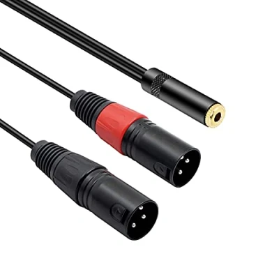 Imagen de MEIRIYFA TRS 3.5mm Jack estéreo hembra a doble cable XLR macho, de 1/8 micrófono Y 3,5 mm 3 pines 0,3 m (Macho)