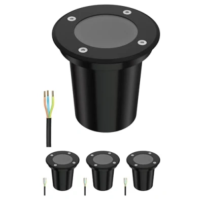 Imagen de ledscom.de 4 pzas. lámpara empotrada en el suelo BOLI para exteriores, IP67, negra, redonda, 108mm Ø, 1x GU10 máx. 15W, esmerilado