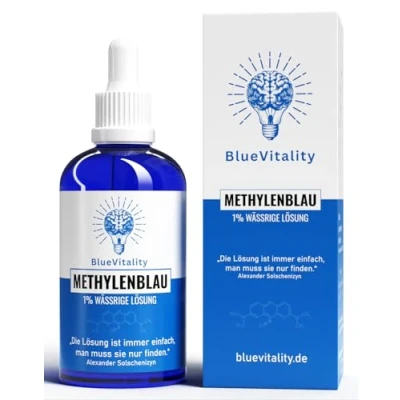Imagen de BlueVitality Solución premium de azul metileno al 1% 100 ml Calidad farmacéutica 100% puro USP Probado y certificado en laboratorio independiente Vegano Incluye pipeta