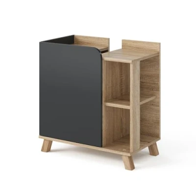 Imagen de Vicco Mueble bajo Lavabo Karen, Sonoma/Antracita, 60 x 65 cm con Puerta y Compartimentos Abiertos