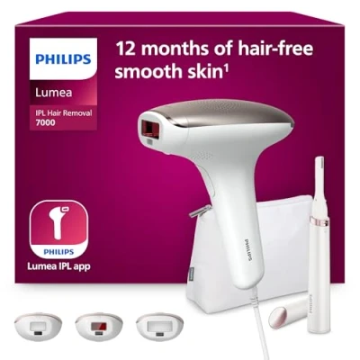 Imagen de Philips Lumea serie 7000, dispositivo de depilación IPL, alternativa láser con lápiz recortador compacto satén, 3 accesorios para el cuerpo, la cara y zona del bikini, BRI923/00