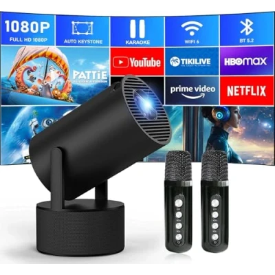 Imagen de proyector Karaoke, Mini de micrófono, Video portátil con HD 1080P Compatible TV Stick, HDMI, USB, AV, portátil, iPhone, Smartphone Android