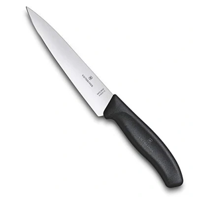 Imagen de Victorinox Swiss Classic, cuchillo profesional para trinchar, hoja extra afilada, afilado recto, 15 cm, mango de plástico, acero inoxidable, negro