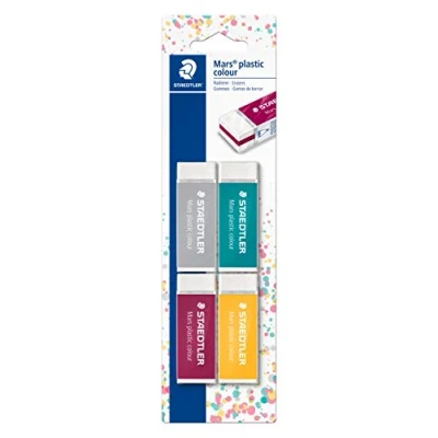 Imagen de STAEDTLER Mars Borrador de sándwich (plástico), color Paquete 4 colores variados.