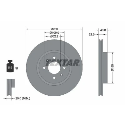 Imagen de TEXTAR PRO 92288303 Disco de freno 280 22 04/06 100 ventilación interna revestido sin perno sujeción rueda, buje rueda