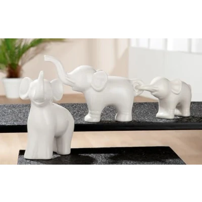 Imagen de GILDE Juego de 3 Figuras Elefantes Decorativos para decoración Porcelana, Color Blanco, Ancho 15,5/14/20,5 cm