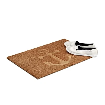 Imagen de Relaxdays Felpudo Ancla, 1,5x60x40 cm, Antideslizante, Rectangular, para entradas, Fibras de Coco, Goma, Natural, Caucho, 40x60x1.5 cm