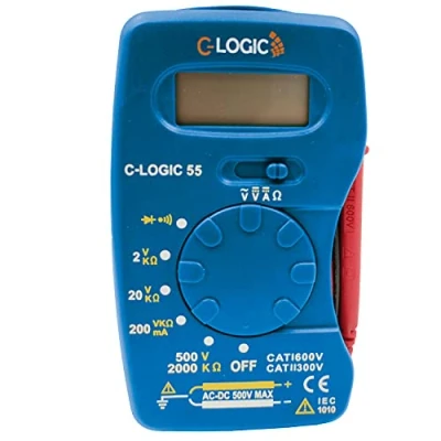 Imagen de C LOGIC 55 Multimetro Digital de Bolsillo puntas prueba integradas Tension DC/AC 300V Corriente AC 200mA Resistencia 2MΩ 2000 cuentas CAT III