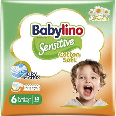 Imagen de Babylino Sensitive Cotton Soft, Pañales Bebé Talla 6, Extra Large (13 18 kg), 14 unidades