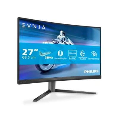 Imagen de Philips Evnia 27M2C5200W Monitor Gaming Curvo FHD de 27 Pulgadas, 280 Hz, HDR10, 1 ms GtG, FreeSync Prem. (2560x1440, 2X HDMI 2.0, 1x DP 1.4) Gris Oscuro