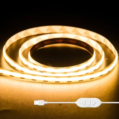 Imagen de OULARA Tira LED COB USB 5V Blanco Cálido 2700K 1m,Regulable 320ledes Flexible con Función de Memoria para iluminación Fondo TV,Dormitorio,Espejo