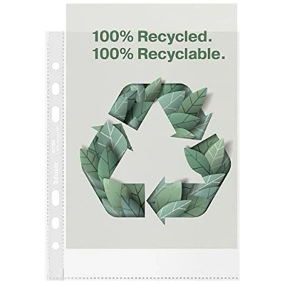 Imagen de Esselte Fundas 100% Recicladas A5, Polipropileno Resistente en Relieve, 70 Micras, 100 unids, Multitaladro, 627495