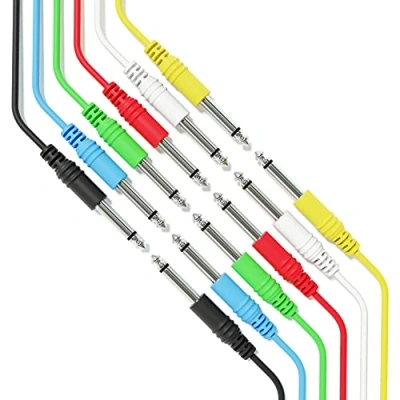 Imagen de ExcelValley 6A Pack Cable de Guitarra Instrumento Mono Conexión Conducción TS 6,35mm 1/4&quot; [30cm 12&quot;]