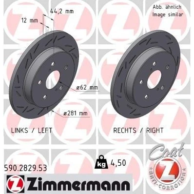 Imagen de ZIMMERMANN 590.2829.53 Disco de freno 281 12 7/5 5 114 macizo, ranurado revestido LEXUS: NX, TOYOTA: C HR