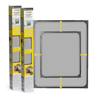 Imagen de EASYmaxx Insect Protect mosquitera telescópica ventana con marco premontado extensible red integrada antracita set de 2
