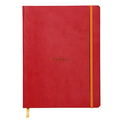Imagen de RHODIA 117513C Cahier Souple Coquelicot 19x25 cm Ligné 160 pages Papier Clairefontaine Ivoire 90 g/m² Marque Page, Fermeture Élastique Couverture Simili Cuir Collection Rhodiarama