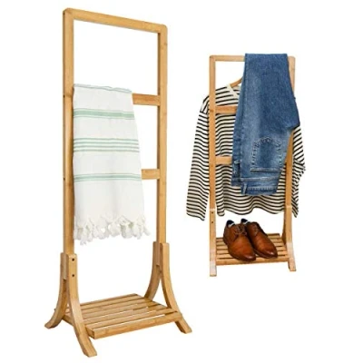 Imagen de DuneDesign Toallero de Bambú Sostenible 40x30x102 Ropero Madera Baño en Pie Libre
