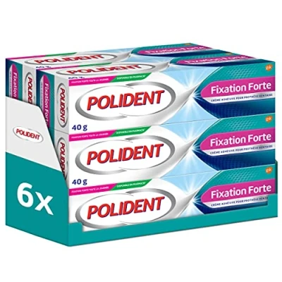 Imagen de Polident Crema fijadora fuerte para todo el día, prótesis dentales parciales o completas, lote de 6 x 40 g
