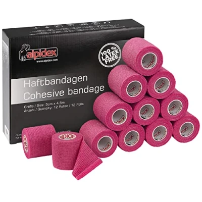 Imagen de ALPIDEX 12 Rollos Venda Adhesiva 5 cm x 4,5 m Cohesiva Envoltura Tape Deportiva Bendaje Autoadhesiva Mano Rodillas Tobillo Vet Wrap Perro Gato Caballo, Color:fucsia