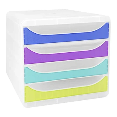 Imagen de Exacompta Ref. 310399D BIG BOX Chromaline Caja de 4 cajones para tamaño A4+ Dimensiones exteriores: profundidad 34,70 x ancho 27,80 alto 26,70 cm Cristal/arlequín translúcido