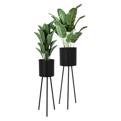 Imagen de ML Design 2 Soportes para Plantas de Metal Negro Macetero Pedestal 22x22,5x66 cm/23x26x79 cm Jardinera Interior o Exterior Industrial Decorativo Construcción Robusta y Estable Flores