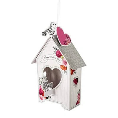 Imagen de Hallmark tarjeta para el día de la madre, diseño 3D y casa pájaros, patrones florales, del madre mamá, recuerdo, blanco, rosa