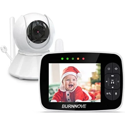 Imagen de BURNNOVE Bebé Monitor, Vigilabebés con Cámara y Audio Pantalla LCD de 3.5&quot;, 355 / 120 Giratorio, Zoom 2X, Modo Eco Visión Nocturna, Comunicación Bidireccional Sensor Temperatura