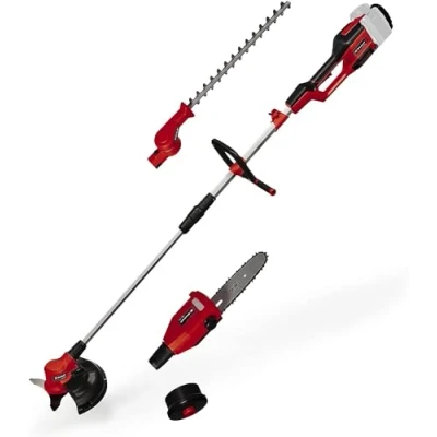 Imagen de Einhell herramienta multifunción alimentada GE LM 36/4 en 1 Li Solo Power X Change (Li Ion, 2x 18 V, motor sin escobillas, el cabezal del cortasetos se puede inclinar 7 veces, batería ni cargador)
