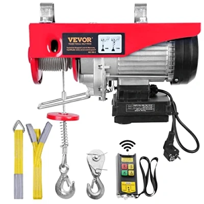 Imagen de VEVOR Polipasto Eléctrico de Cable Capacidad 800kg 1450 W con Mando a Distancia Inalámbrico 10 m/min Altura Elevación 12m Único Motor Cobre Puro para Garajes Almacenes Plantas