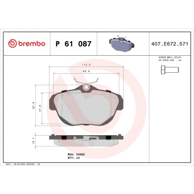 Imagen de BREMBO P 61 087 Juego de pastillas freno excl. contacto avisador desgaste Chapa antichirridos, con tornillos pinza sin accesorios