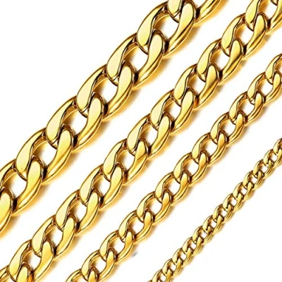 Imagen de ChainsHouse Hombre Oro Collar de Acero Inoxidable Eslabones Cadena Cubana Chain Men Necklace 9mm Ancho 55cm Largo