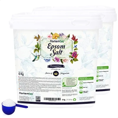 Imagen de Nortembio Sal de Epsom 2x6 Kg. Fuente Concentrada Magnesio Natural. Baño 100% Pura, sin Aditivos. Relajación Muscular y Buen Sueño. E Book Incluido.