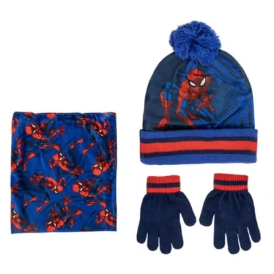 Imagen de SPIDER MAN Marvel juego de gorro y guantes 3 piezas, invierno para niños, Rojo, azul marino, azul, 2 8 Years