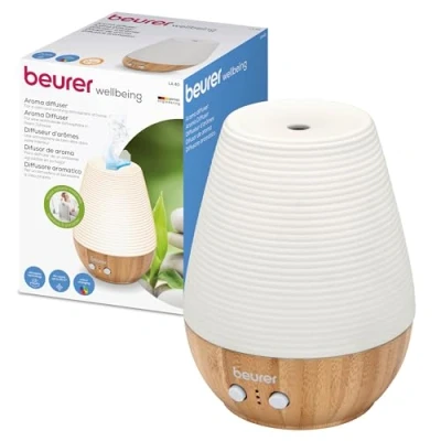 Imagen de Beurer 25002X0040 LA40 Difusor de Aroma, Acabado, Ultrasónico, Silencioso, con Iluminación 6 Colores, Apagado Automático, Habitaciones hasta 20m2, 12 W Efecto Bambú y Porcelana, 1 Unidad, 500 g
