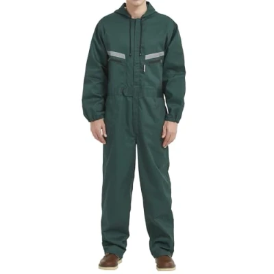 Imagen de Yukirtiq Hombre Pantalones con Peto de Trabajo para jardín y Garaje, Encapuchado Mono Mecánico o Industria Cintas Reflectantes Resistente al Aceite Mecánicos, Verde, S