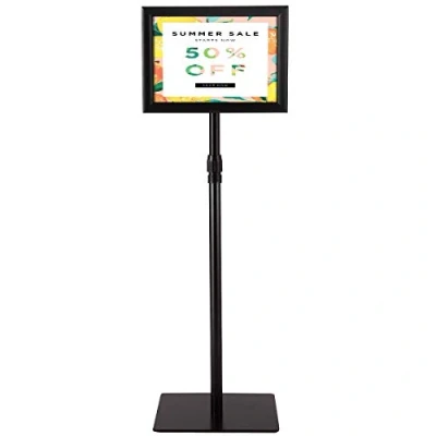 Imagen de GIANTEX Soporte de Exhibición Pie con Altura Ajustable 73,5 118 cm, Porta Folletos, Tablero Mensaje Marco Clip, Panel Giratorio, Diseño en Ángulo Recto, para Tamaño A4 (Negro)