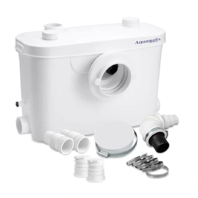 Imagen de Aquamatix Trituradora sanitaria 400W Bomba de Elevación 100 l/min, distancia bombeo vertical 6,5 m con 3 entradas para inodoro, fregadero y bañera filtro carbón