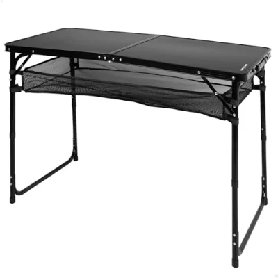 Imagen de AKTIVE Mesa Plegable, Negro, 120 x 60 60/70 cm, Altura Ajustable, Topes Antideslizantes, Soporta 30 kg, Asa Mano Transporte, Incluye Red Auxiliar Desmontable, Playa, Jardín (63089)