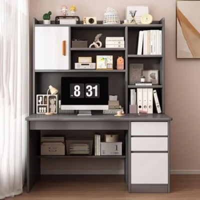 Imagen de JHDXL Escritorio de Ordenador, con Estanteria, Cajones, Mesa Ordenador para Estudio, PC Estudio Oficina Dormitorio(Grey,100cm/39.5in)
