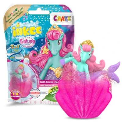 Imagen de INKEE Bomba de baño para niños con figura Sorpresa Galupy Mermaid, Bombas aroma a algodón azúcar, rosa o turquesa, 100g