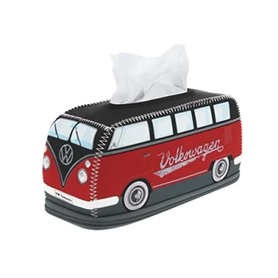 Imagen de BRISA VW Collection Volkswagen Caja de pañuelos Papel Neopreno para cosméticos y servilletas en el baño T1 Camper Bus (Rojo/Negro)